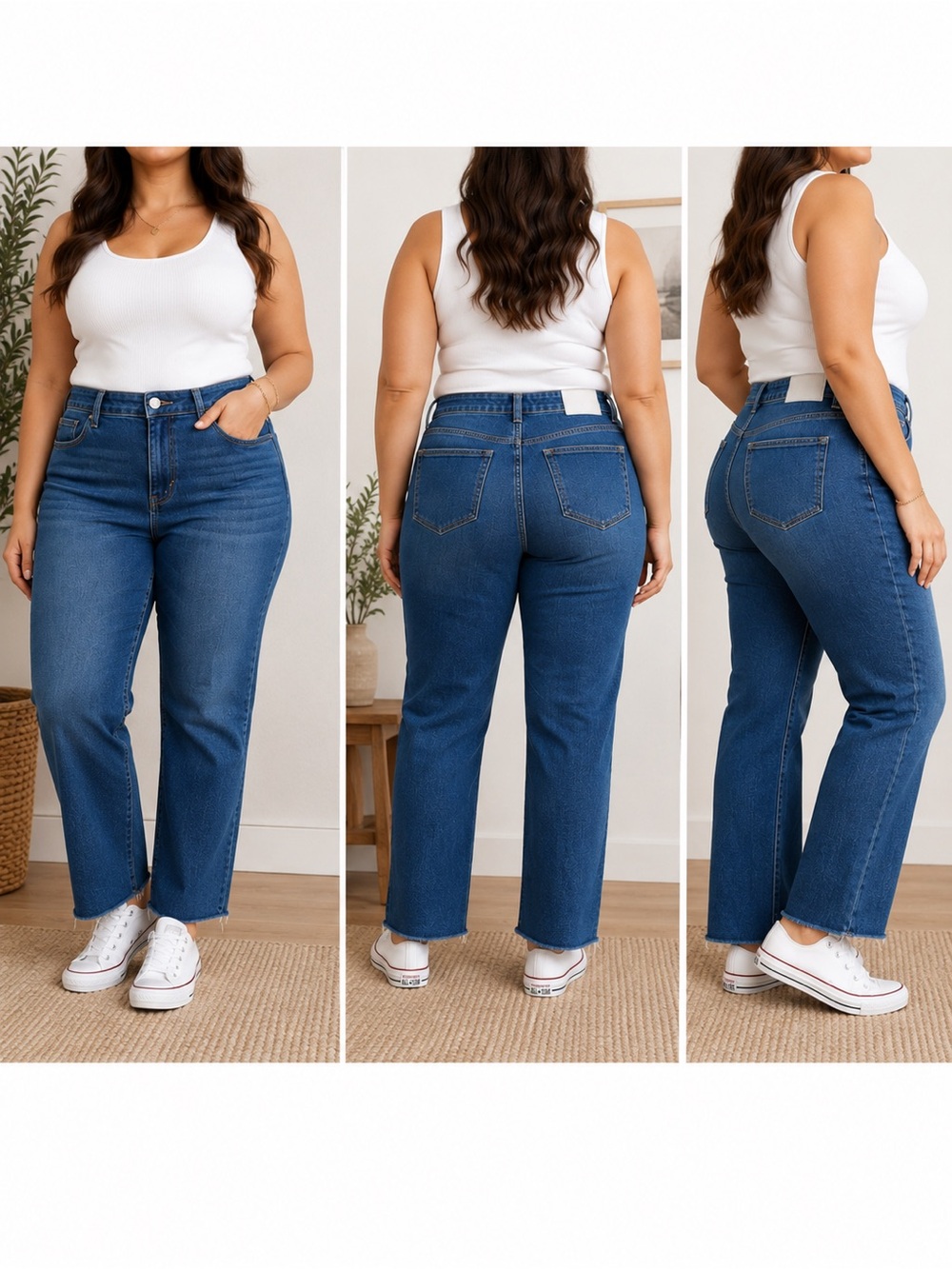 Judy Blue 1XL Blue Stretch Straight Leg Jeans Raw Hem Plus Size USA Made Curvy